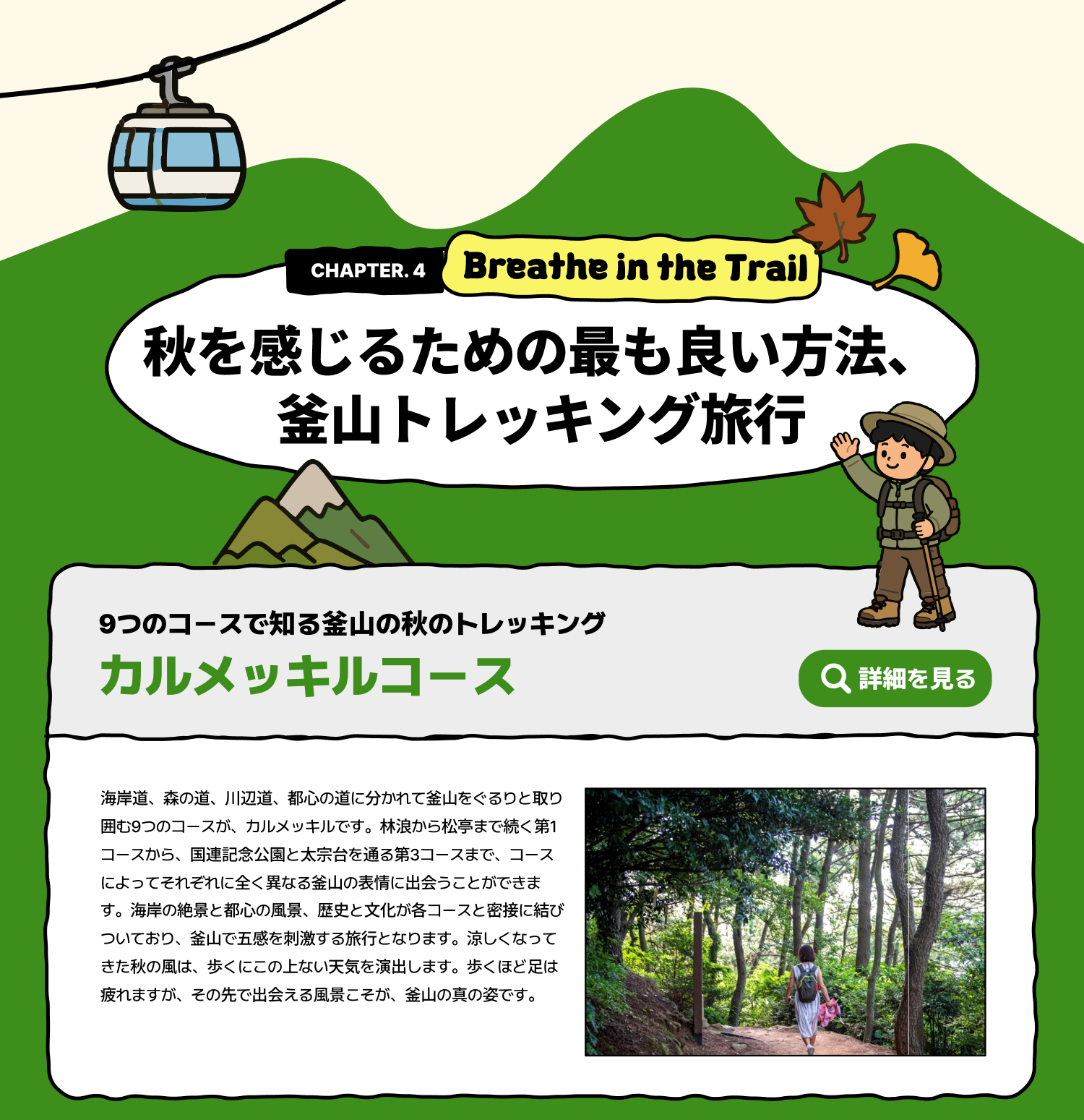Breathe in the Trail 秋を感じるための最も良い方法、釜山トレッキング旅行/9つのコースで知る釜山の秋のトレッキング カルメッキルコース(詳細を見る)
